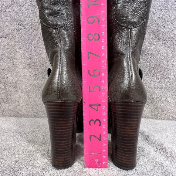 Nine West Millicento Pebbled Leather Heel Full Zip Buckle Knee Boots 10M Brown - Picture 13 of 14